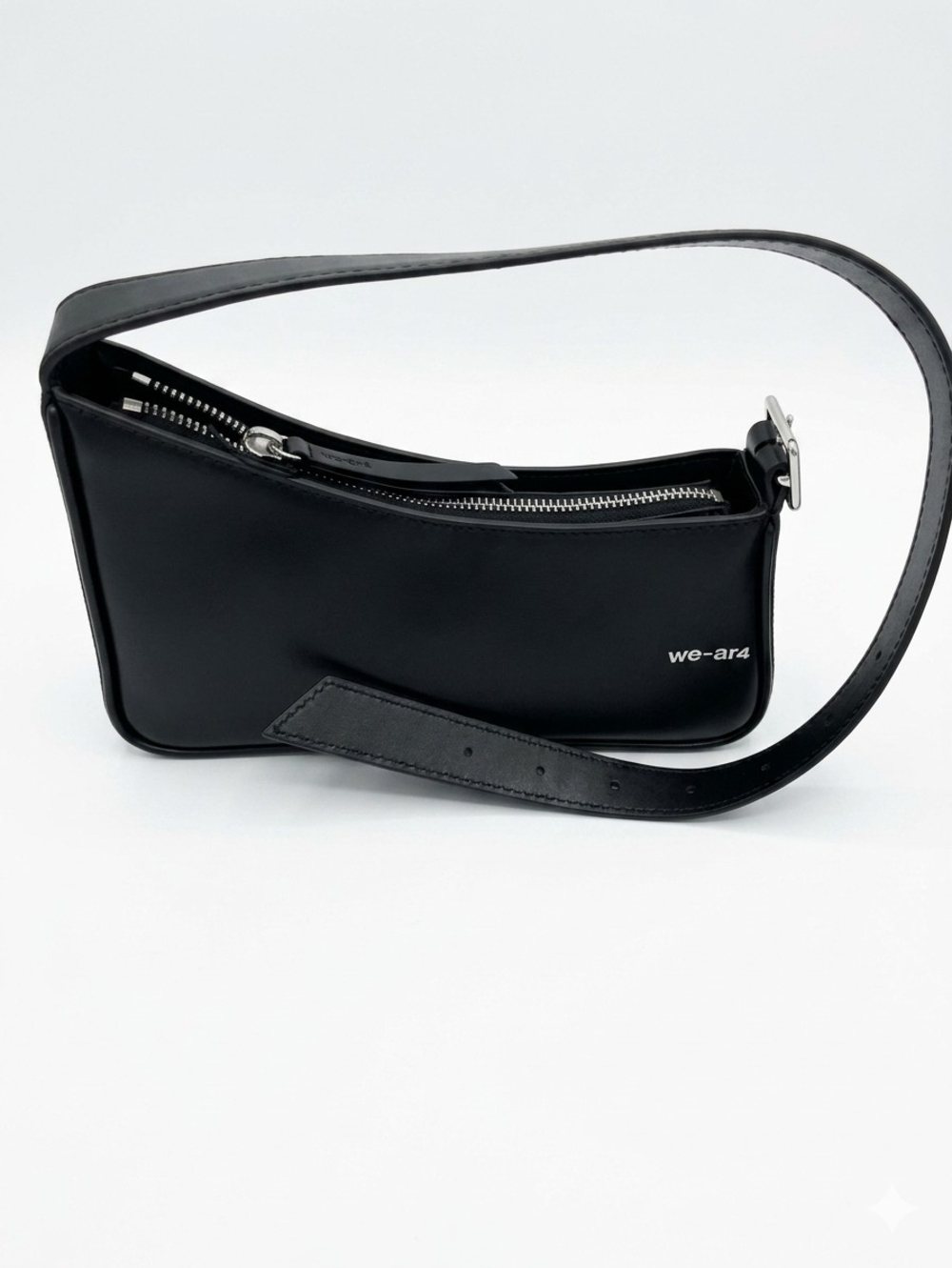 WE-AR4 The Swing Black Leather Shoulder Bag Mini Asymmetrical Baguette NWT